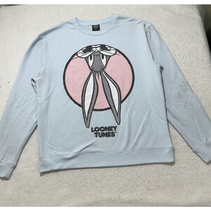 Looney Tunes XXL Bugs Bunny Crewneck Fleece Sweatshirt Pullover Blue Retro